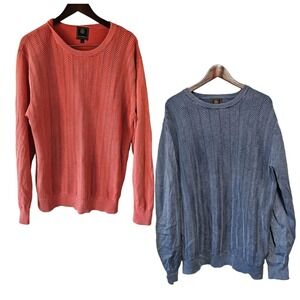 2 F/X Fusion Sweaters Sand Wash Crew Neck Large Coral &‎ Blue